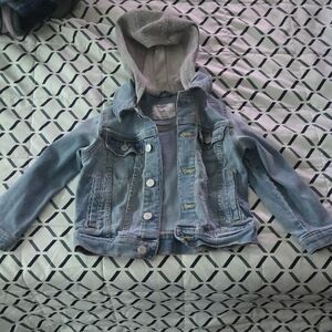 The Children's Place Light Blue Denim Jacket with Gray Hood